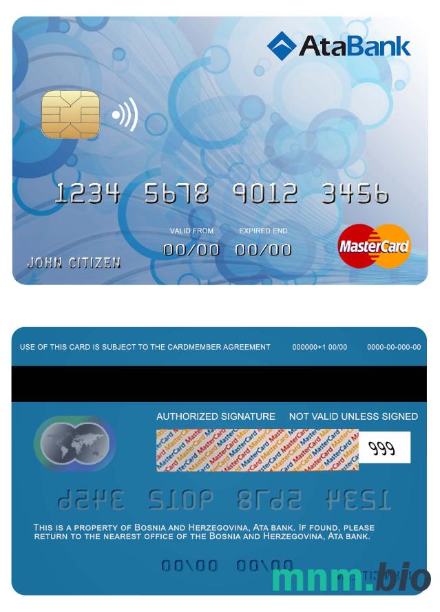 Bosnia and Herzegovina Ata bank przykład karty mastercard w formacie PSD